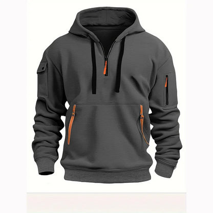 【S-5XL】Męska sportowa bluza z kapturem zapinana na zamek i wiele kieszeni-3766365