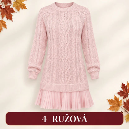 Elegantné pletené šaty s plisovaným lemom — pohodlný štýl na chladnejšie dni, dostupné vo veľkostiach S–3XL.