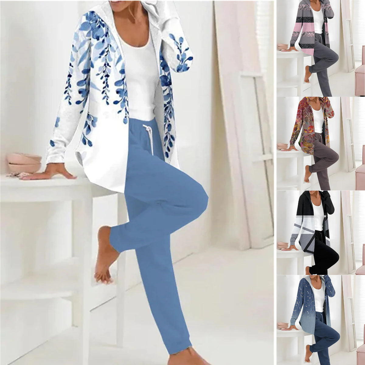 🔥【S-3XL】🔥Jesienno-zimowy damski dwuczęściowy garnitur z nadrukiem, spodnie z długim rękawem3824446
