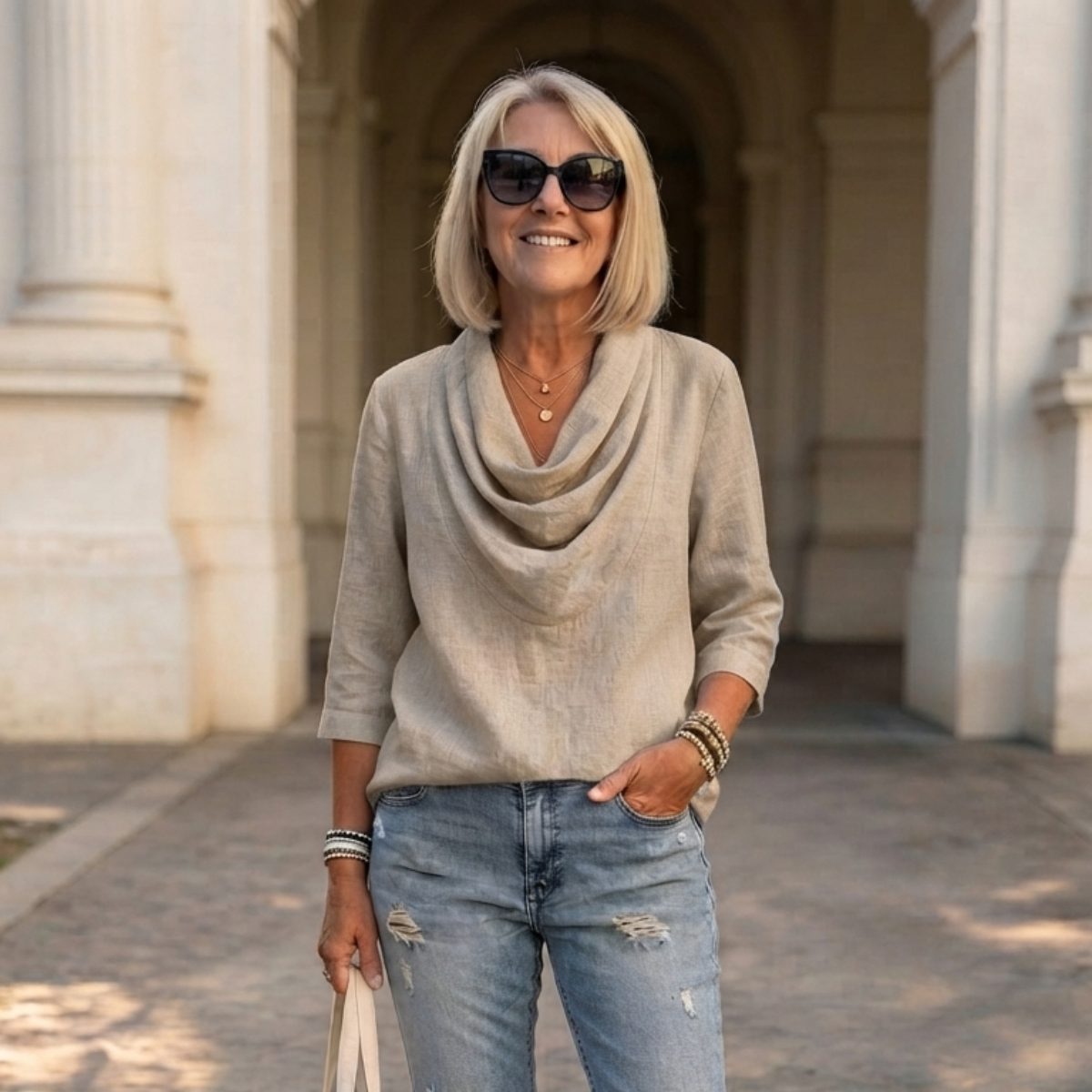 ✨50% de descuento✨ Elegante camisa de lino para mujer, ideal para el verano, con cuello tipo cascada y tejido suave y transpirable.✅️Pago contra entrega