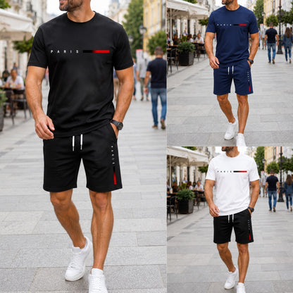 🎉😎【50% zniżki✨】Dwuczęściowy letni zestaw sportowy dla mężczyzn – wygodna koszulka z krótkim rękawem i spodenki, odpowiednie do noszenia na co dzień i na wakacje.
