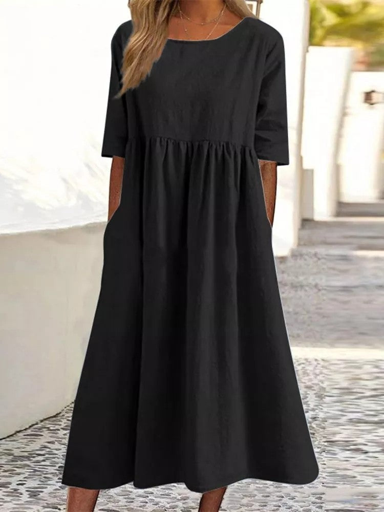 💥👗【S-5XL】2025 Bawełniana Casualowa Sukienka Z Kieszeniami