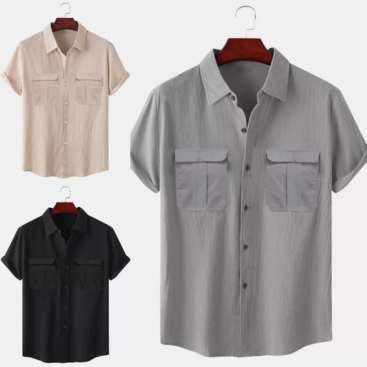 👕Wyprzedaż letnia [M-5XL] Europejska i amerykańska letnia moda jednokolorowa popularna męska prosta lniana koszula, lekki dojrzały styl casualowy