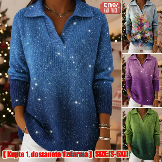 🔥✨【S-5XL】Нов модерен и мечтателен плетен пуловер с градиентен мотив на звездно небе