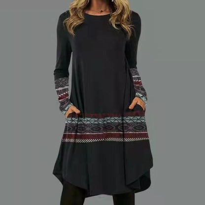 🍃🔥【S-5XL】2025 Wiosna Nowa Elegancka Swobodna Retro Etniczna Stylowa Drukowana Sukienka