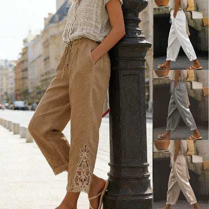 💯【Oferta limitada 50%】Pantalones de mujer con detalle de encaje y cordón ajustable.