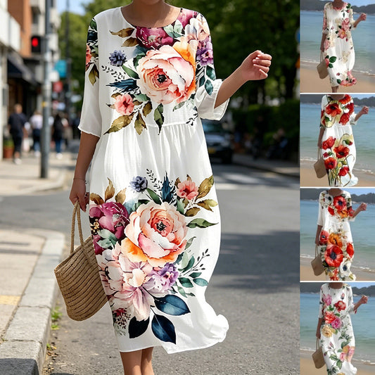🌸🌸【50% de descuento】🔥【S-8XL】 2026 nuevo vestido con estampado de flores y cuello