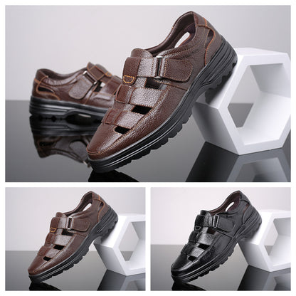 👞【38-48】2025 Letnie męskie skórzane oddychające, puste, antypoślizgowe, codzienne sandały