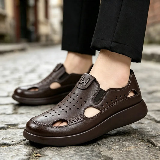 👞【50% OFF】Mocasines casuales para hombre con diseño perforado, suela gruesa y suave antifatiga