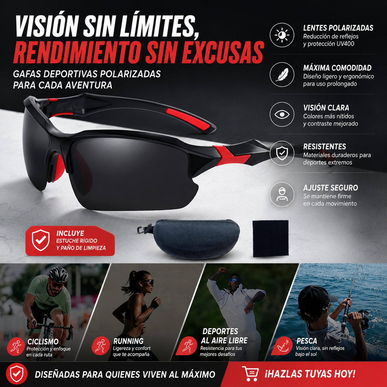 💥【Compra uno y llévate otro gratis】🕶️Gafas de sol deportivas polarizadas con diseño aerodinámico envolvente