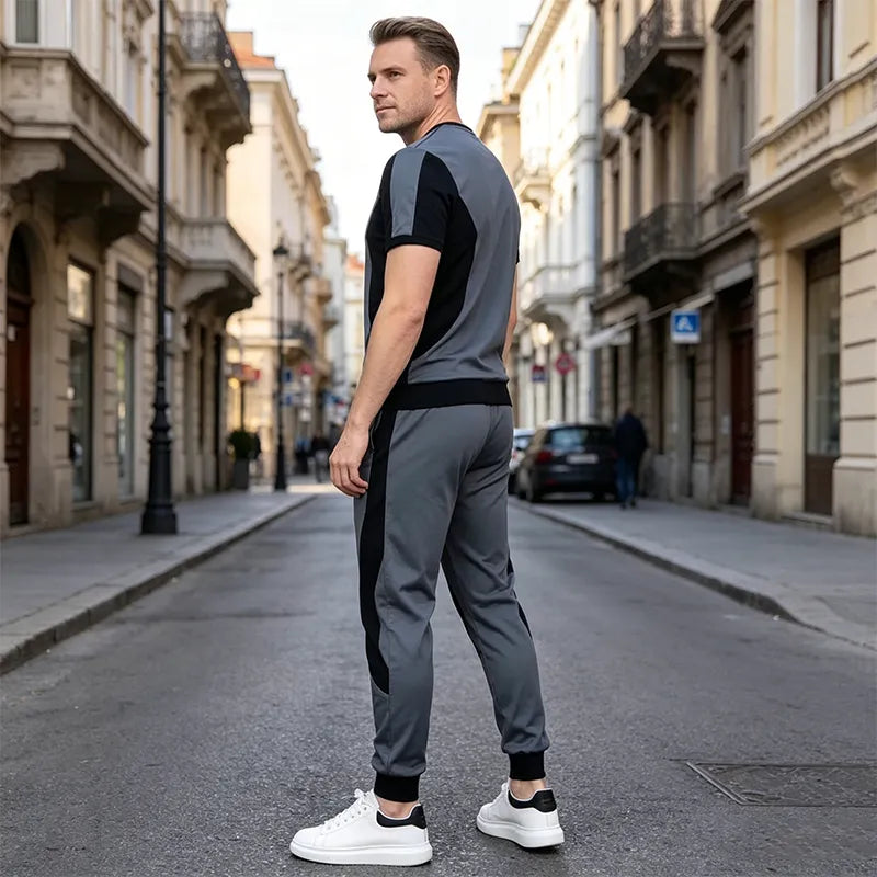Conjunto deportivo de alta calidad para hombre, confeccionado con tejido altamente elástico y transpirable para una comodidad máxima.