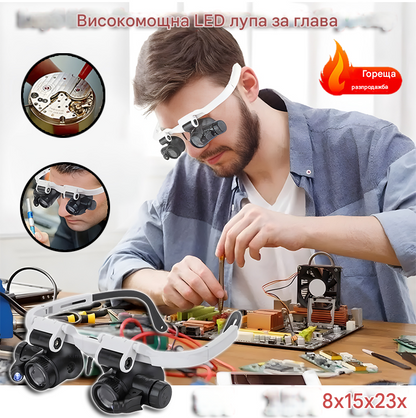 😎🔍Лупа с голямо увеличение за монтиране на главата и LED осветление