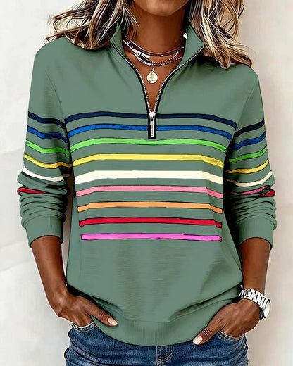 🔥✨【S-5XL】😀👉Стилен суитшърт с яка в дъгови райета и цип