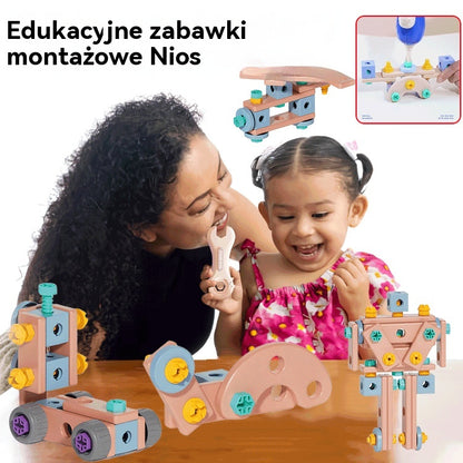 🌈Bestsellerowa zabawka do samodzielnego montażu dla dzieci, zabawka edukacyjna, w skład której wchodzą proste klocki, zabawki, skrzynka z narzędziami i wiertarka.