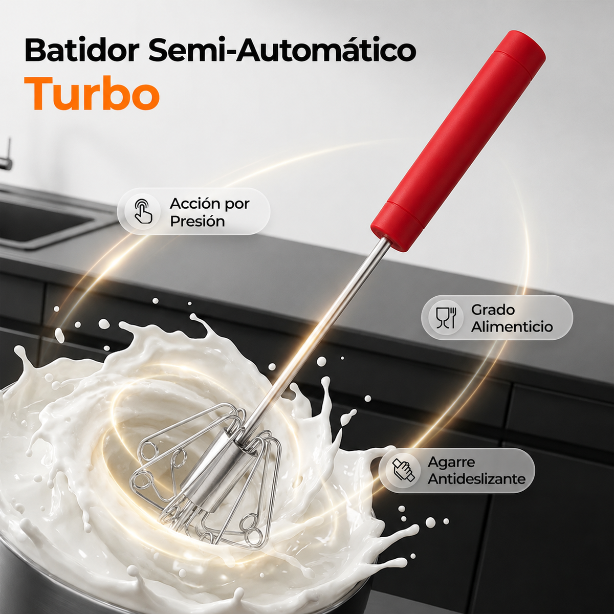 🥳Compra 1 y llévate 1 gratis💪 ¡50% de descuento! Batidor de huevos manual semiautomático: presiona y gira, sin electricidad. Bate huevos y nata en segundos. ¡Cuida tus muñecas! ✨🧁