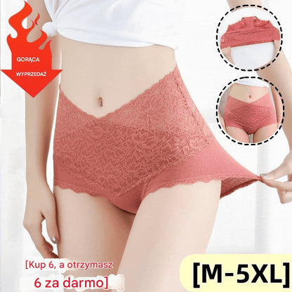 🔥🔥【6 sztuk】👙Antybakteryjne bawełniane koronkowe majtki z wysokim stanem