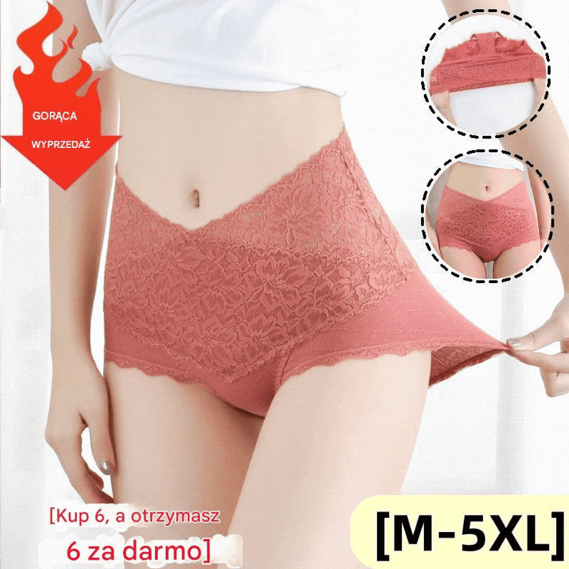 🔥【Kup 3, otrzymaj 3 gratis】👙Damskie antybakteryjne bawełniane koronkowe majtki z wysokim stanem - seksowna koronka, materiał bawełniany