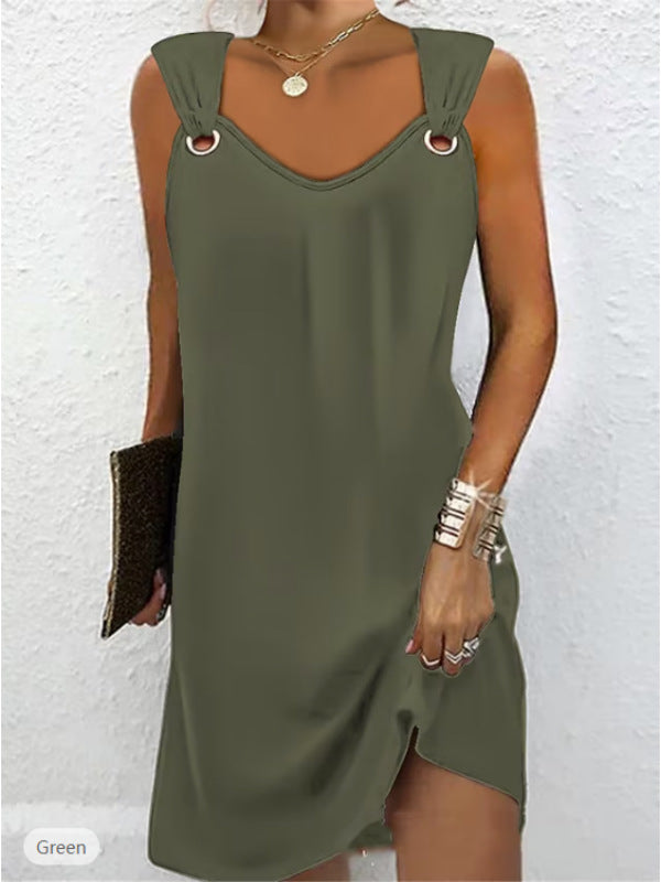 👗👗【Gorąca wyprzedaż】✨Wiosna Lato Nowa sukienka bez rękawów z dekoltem w serek i metalowymi guzikami