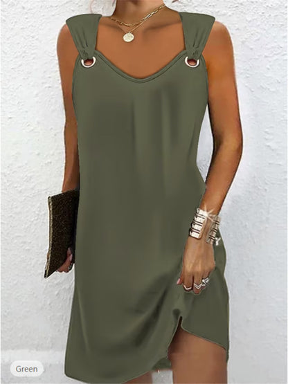 👗👗【Gorąca wyprzedaż】✨Wiosna Lato Nowa sukienka bez rękawów z dekoltem w serek i metalowymi guzikami
