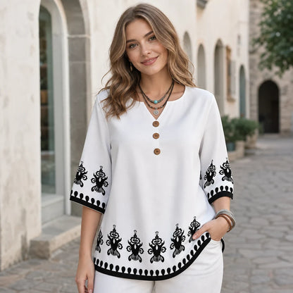 👚¡Oferta especial con un 50% de descuento! Camiseta de tallas grandes【S-5XL】- Hecha de tela de lino natural, suave y transpirable.✅️Pago contra entrega