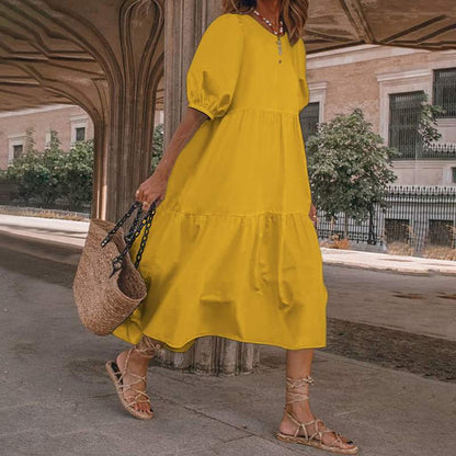 Nowość【S-5XL】Damska sukienka letnia w stylu boho z naturalnej bawełny i lnu, sukienka retro z okrągłym dekoltem
