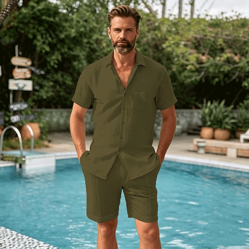 👔👖【Wyprzedaż letnia -50% 🔥】【S-3XL】Męski zestaw kardigan z krótkim rękawem, niezbędny na wakacjach. Luźny krój, mieszanka bawełny i lnu dla większego komfortu i oddychalności.