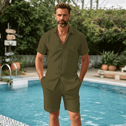 👔👖【Wyprzedaż letnia -50% 🔥】【S-3XL】Męski zestaw kardigan z krótkim rękawem, niezbędny na wakacjach. Luźny krój, mieszanka bawełny i lnu dla większego komfortu i oddychalności.