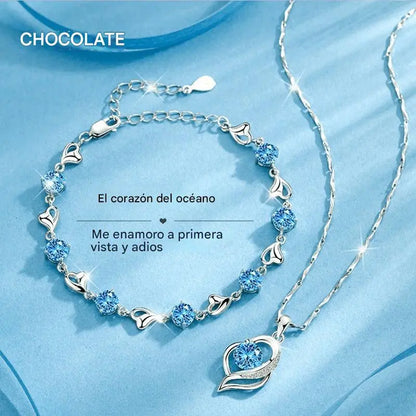 ✨✨【¡Compra 1 y llévate otro gratis!】💎 Conjunto de pulsera y collar Corazón del Océano en plata de ley 925-E