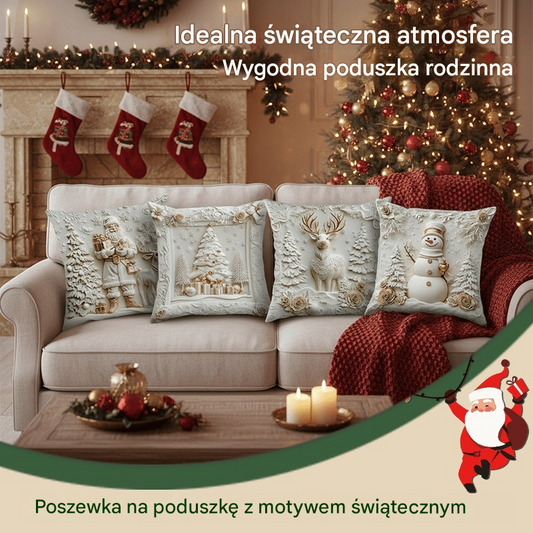 🎄🎅【Zestaw 4 elementów】Poszewka na poduszkę z motywem świątecznym