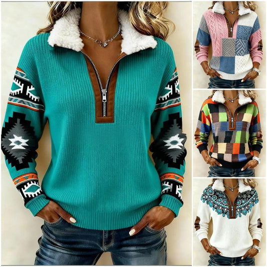 【S-3XL】Časovno omejeno presenečenje: 50 % popust!🔥🔥 Pulover z dolgimi rokavi in potiskom ter krznenim kardiganom