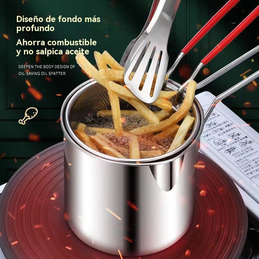 💥🍢🍖🍗Freidora de acero inoxidable de gran venta: adecuada para freír, cuerpo de olla profundo, ahorra aceite y evita salpicaduras de aceite.
