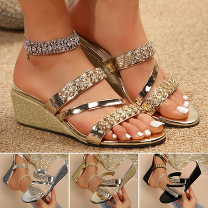 🔥✨【Ograniczona ilość】【36-42】✨🌈Nowe modne, wykwintne, błyszczące, damskie kapcie z kryształkami, eleganckie i urocze