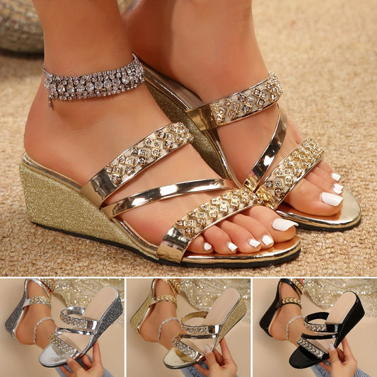 🔥✨【Ograniczona ilość】【36-42】✨🌈Nowe modne, wykwintne, błyszczące, damskie kapcie z kryształkami, eleganckie i urocze