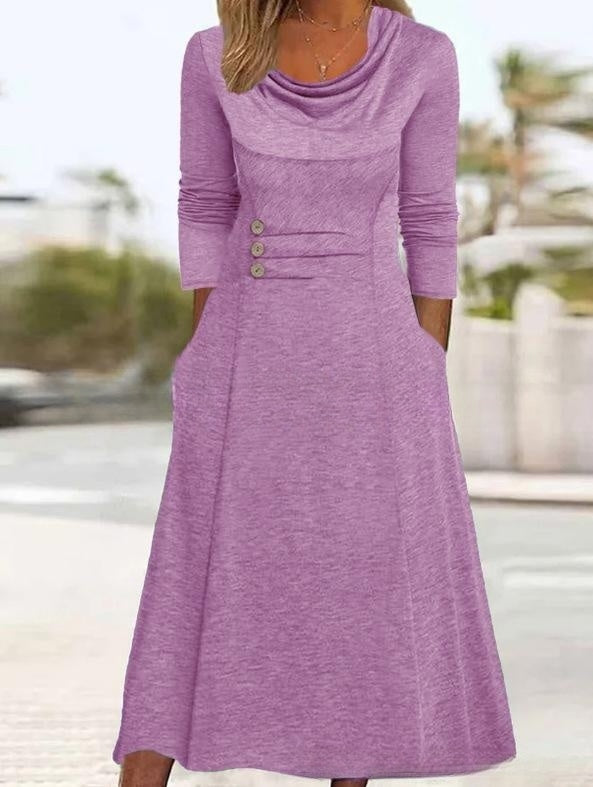 🔥🎉【Jesienna nowość✨】【S-3XL】Prosta, stylowa i elegancka sukienka z długim rękawem w jednolitym kolorze