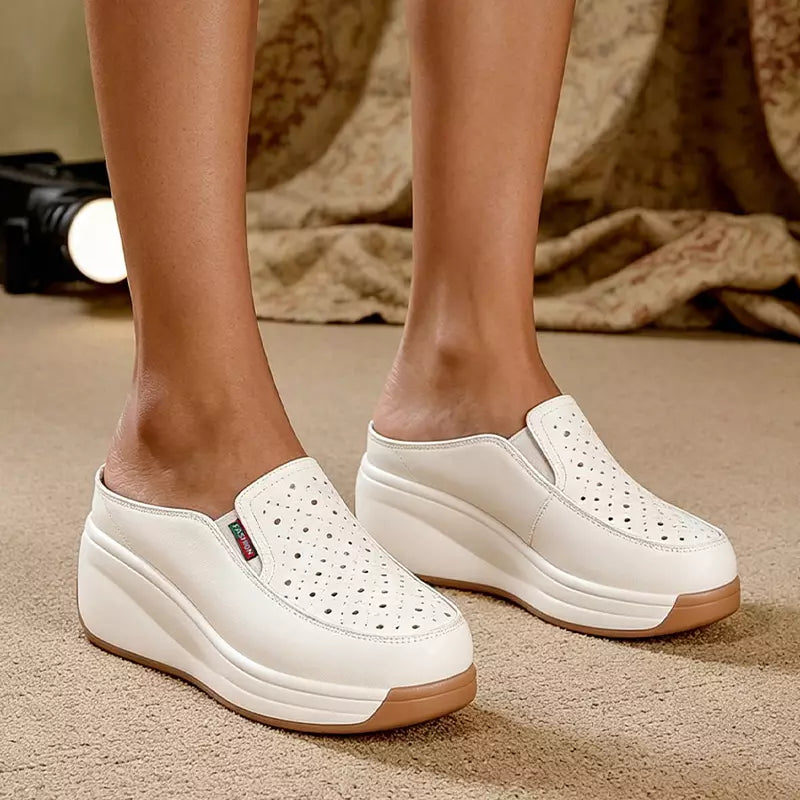 Mules de piel auténtica con un diseño ergonómico y suela gruesa que proporciona un cuidado integral para tus pies: transpirables, fáciles de poner y quitar, ¡y sin dolor! ✨