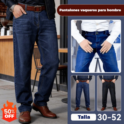 👖🔥【45-160 kg】Pantalones vaqueros de talla grande para hombre, de corte recto, cintura alta y gran elasticidad. ✅️Pago contra entrega