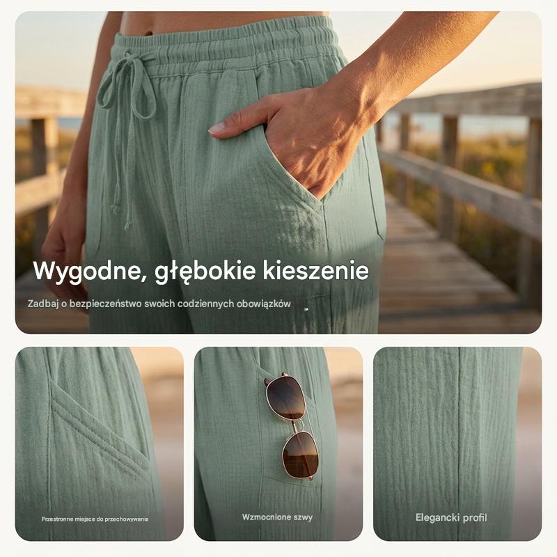 🔥✨【50% zniżki】Nowe letnie damskie spodnie capri z plisami, wykonane z bawełny i lnu, w jednolitym kolorze