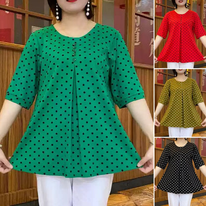 ❤️2026 Nova majica kratkih rukava s točkicama✅ Udobna tkanina, postojane boje✅ Prekriva trbuh, čini tijelo mršavijim