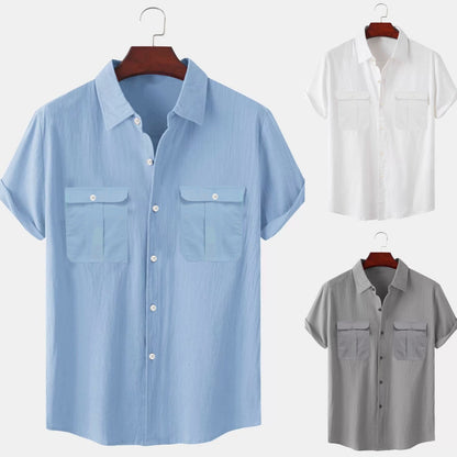 👕Wyprzedaż letnia [M-5XL] Europejska i amerykańska letnia moda jednokolorowa popularna męska prosta lniana koszula, lekki dojrzały styl casualowy