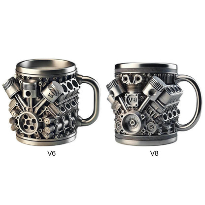 🎁☕ Чаша за кафе от неръждаема стомана Creative Engine V6V8, механичен дизайн 