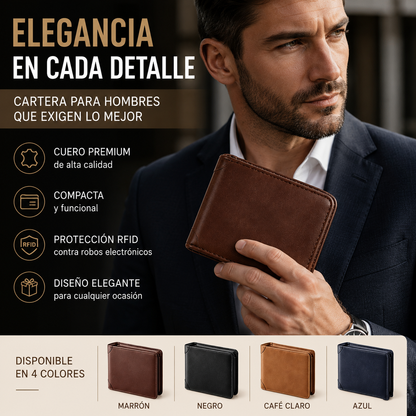 🐂✨ Nueva cartera de cuero genuino para hombre, múltiples ranuras para tarjetas, diseño antirrobo.