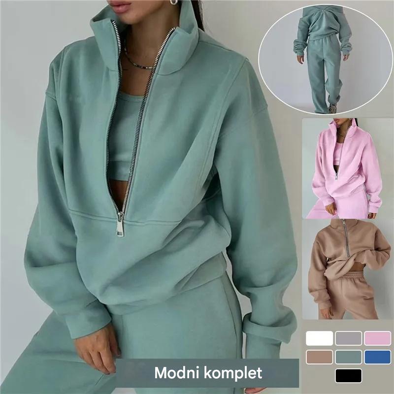 ✨Plačilo ob dostavi ✅【S-5XL】Ženski dvodelni komplet iz ojačane jope in trenirk, oblačila za prosti čas