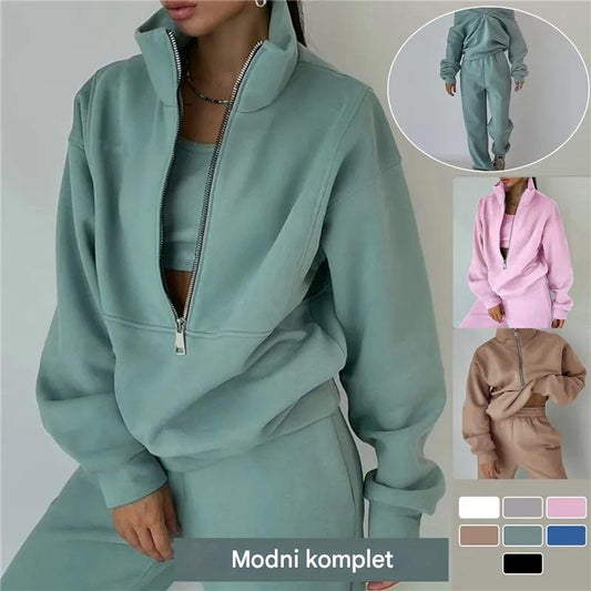 ✨Plačilo ob dostavi ✅【S-5XL】Ženski dvodelni komplet iz ojačane jope in trenirk, oblačila za prosti čas