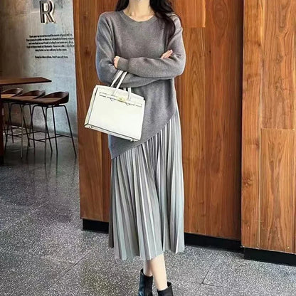 🔥⛄【Najlepiej sprzedający się produkt✨】Nowy, dwuczęściowy, dzianinowy komplet na jesień/zimę dla kobiet, stylowa i elegancka sukienka