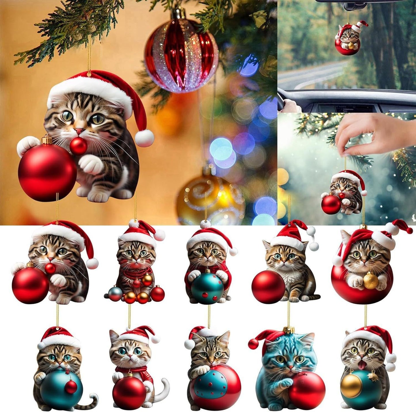 🔥🐈【Kup 7, a 3 otrzymasz gratis】🎄10 sztuk😻Zawieszki do dekoracji choinki w kształcie kotka-3790638