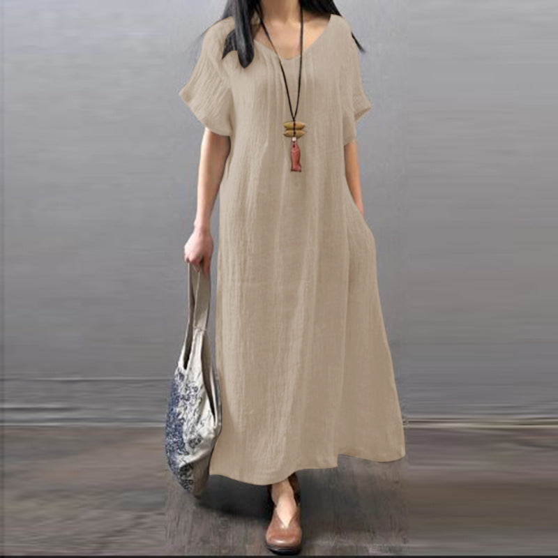 🔥👗【Wyprzedaż✨】【S-5XL】Letnia, swobodna sukienka z bawełny i lnu, luźna i swobodna z kieszeniami
