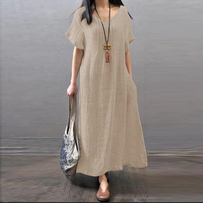 🔥👗【Wyprzedaż✨】【S-5XL】Letnia, swobodna sukienka z bawełny i lnu, luźna i swobodna z kieszeniami