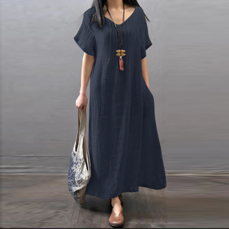 🔥👗【Wyprzedaż✨】【S-5XL】Letnia, swobodna sukienka z bawełny i lnu, luźna i swobodna z kieszeniami