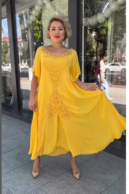 【S-5XL】👗2025 Damska luźna koronkowa sukienka w dużych rozmiarach, elegancka i piękna