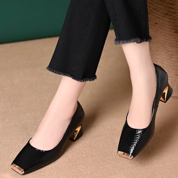 💐💖【35-42】Nowe francuskie buty z grubymi obcasami i fakturą, płytkie otwarcie